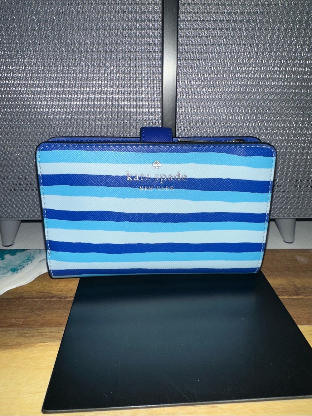 kate spade Blue and White Striped Leather Wallet